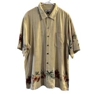 Tommy Bahama Floral 100% Silk Short Sleeve Button Up Men’s Shirt Size XL Beige